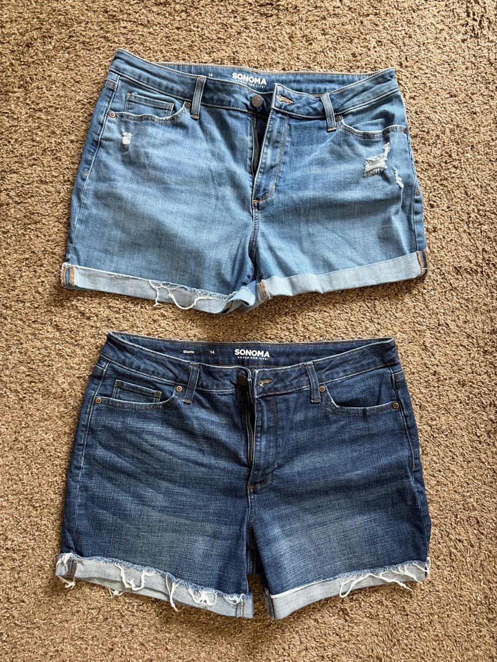 SONOMA Denim Shorts in Light Blue and Dark Blue - Bundle of 2 pairs - Size 14